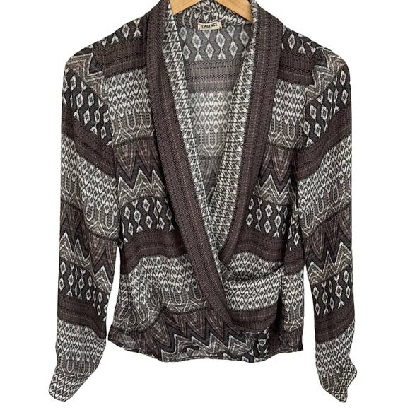 L’Agence Wrap Top Shirt Printed Long Sleeve Gray Blouse Size 0 - Picture 1 of 6
